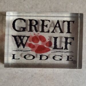 Great Wolf Lodge Paperweight 2-3/4" X 2" Clear Glass Type